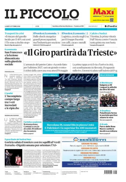 Prima pagina Il Piccolo | Gorizia e Monfalcone