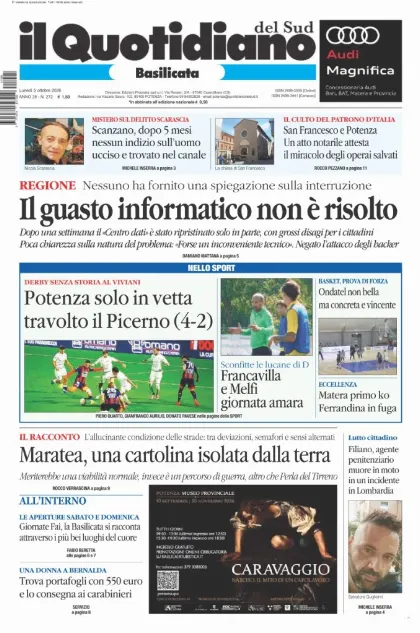 Prima pagina Il Quotidiano del Sud | Basilicata