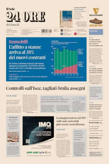 Prima pagina Il Sole 24 Ore
