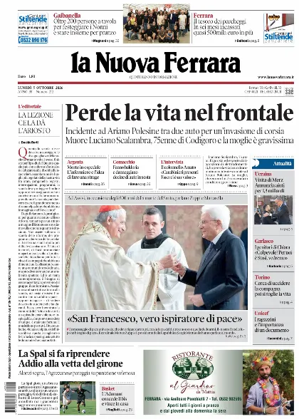 Prima pagina La Nuova Ferrara