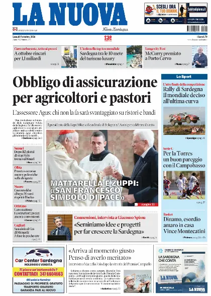 Prima pagina La Nuova Sardegna