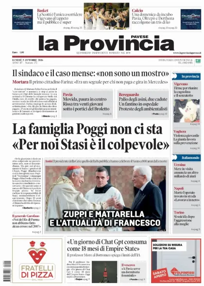 Prima pagina La Provincia Pavese