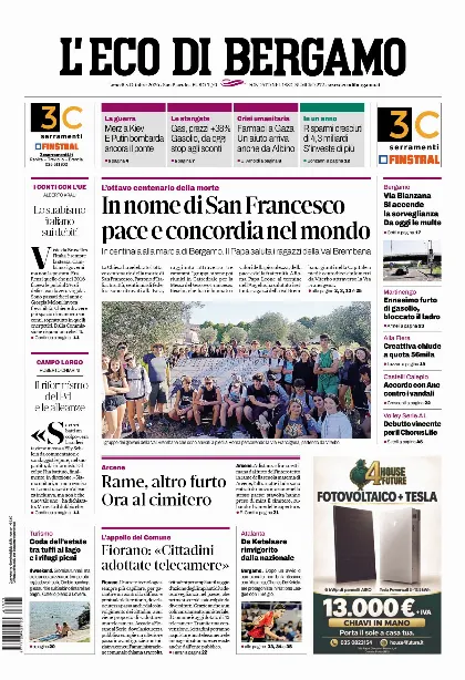 Prima pagina L'Eco di Bergamo