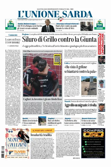 Prima pagina L Unione Sarda