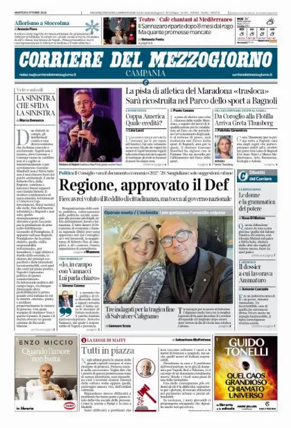 Prima pagina Corriere del Mezzogiorno | Campania
