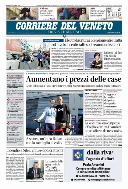 Prima pagina Corriere del Veneto | Treviso e Belluno
