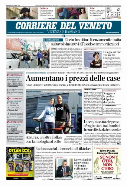 Prima pagina Corriere del Veneto | Vicenza e Bassano