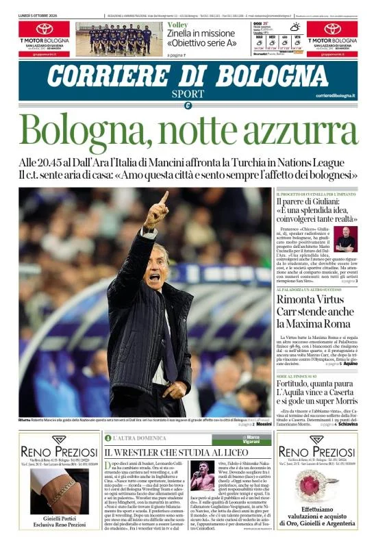 Prima pagina Corriere di Bologna del 6 Ottobre 2026