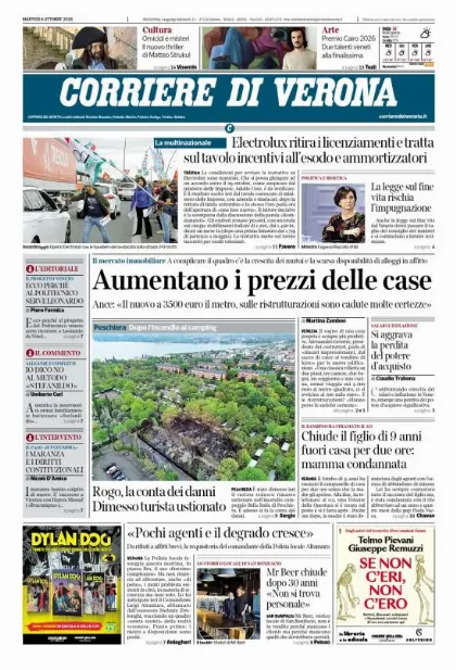 Prima pagina Corriere di Verona