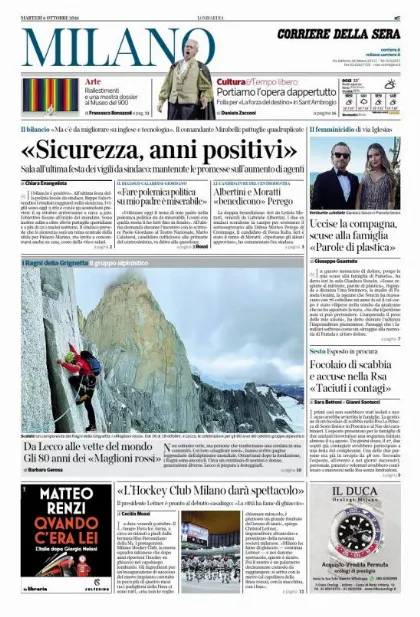 Prima pagina Corriere della Sera | Milano