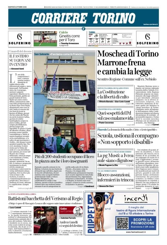 Prima pagina Corriere della Sera | Torino del 6 Ottobre 2026