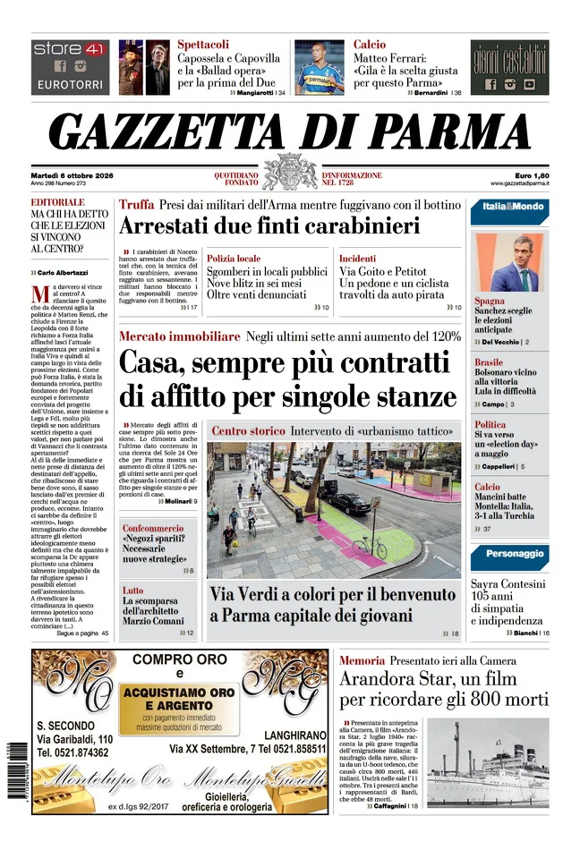 Prima pagina Gazzetta di Parma del 6 Ottobre 2026