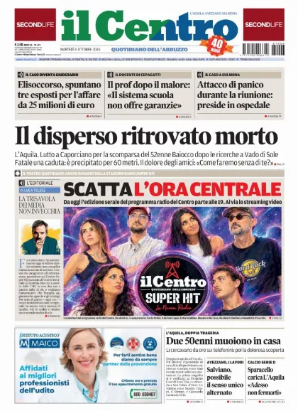 Prima pagina Il Centro | L'Aquila