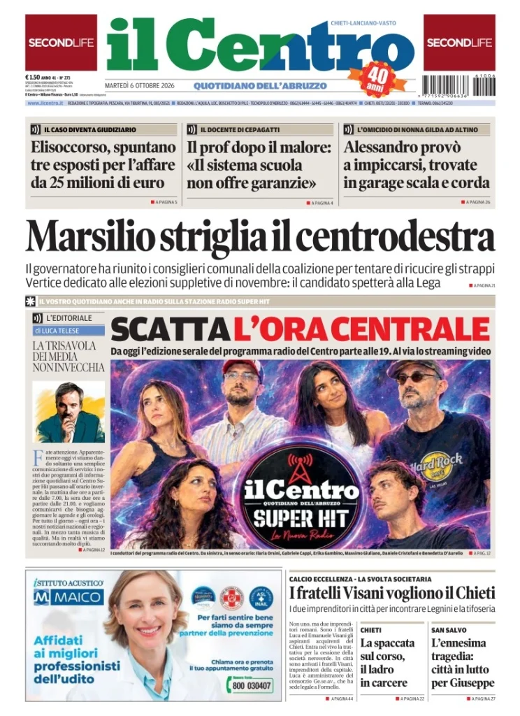 Prima pagina Il Centro | Chieti del 6 Ottobre 2026