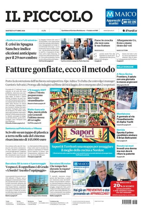 Prima pagina Il Piccolo | Gorizia e Monfalcone del 6 Ottobre 2026