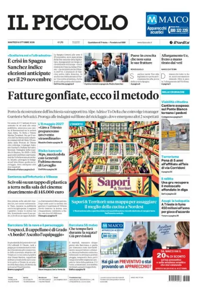 Prima pagina Il Piccolo | Trieste