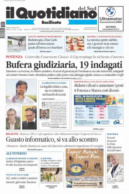 Prima pagina Il Quotidiano del Sud | Basilicata