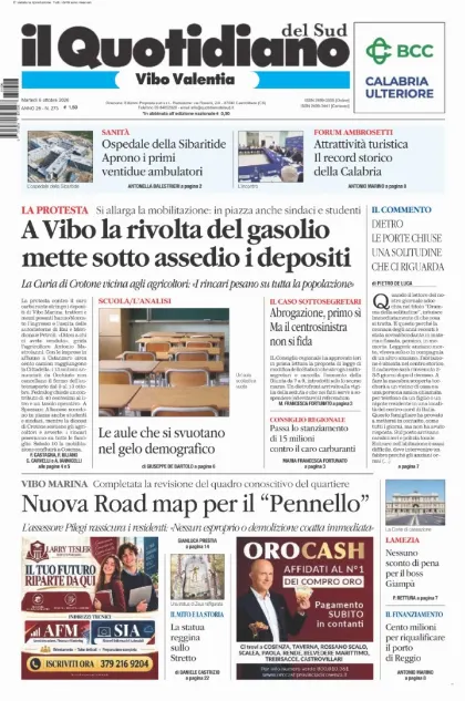 Prima pagina Il Quotidiano del Sud | Vibo Valentia