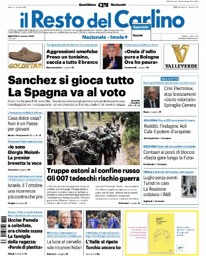 Prima pagina Il Resto del Carlino