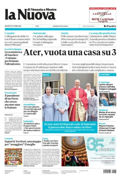 Prima pagina La Nuova di Venezia e Mestre | Venezia e Mestre