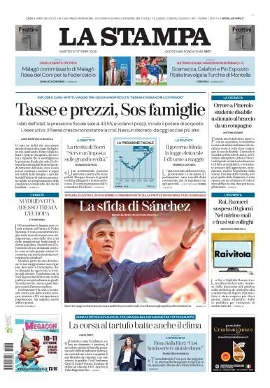 Prima pagina La Stampa del 6 Ottobre 2026