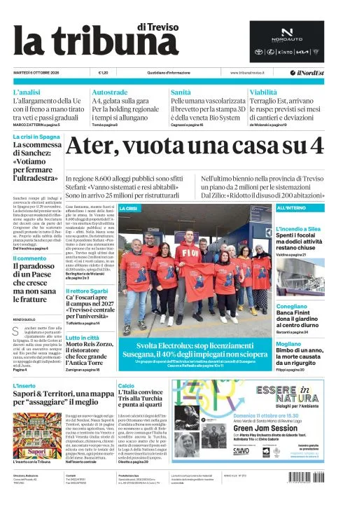 Prima pagina La Tribuna di Treviso | Treviso del 6 Ottobre 2026