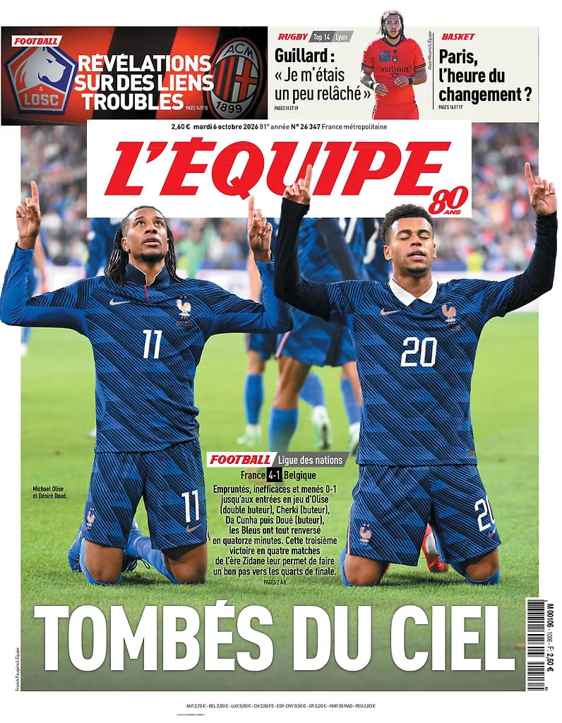 Prima pagina L Equipe del 6 Ottobre 2026