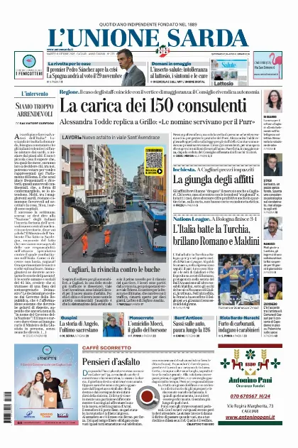 Prima pagina L Unione Sarda
