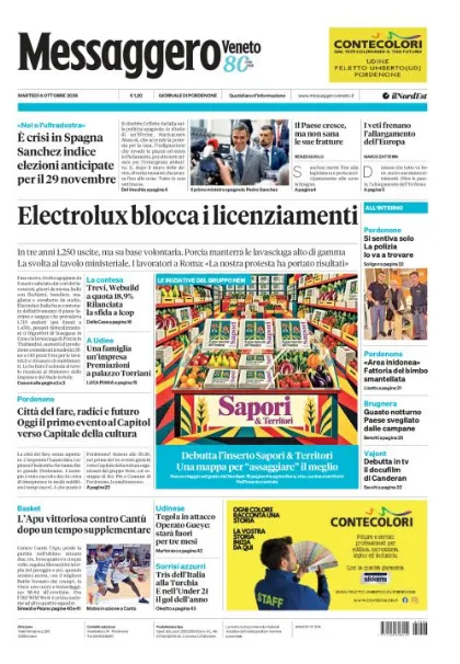 Prima pagina Messaggero Veneto | Pordenone