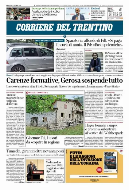 Prima pagina Corriere del Trentino