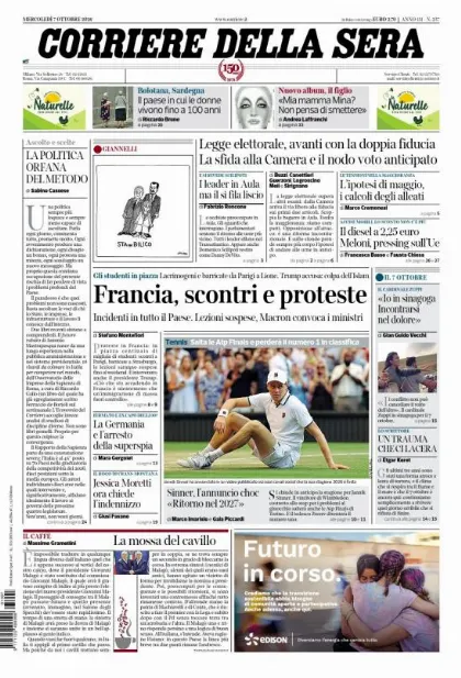 Prima pagina Corriere della Sera