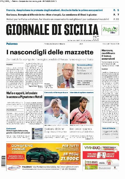 Prima pagina Giornale di Sicilia