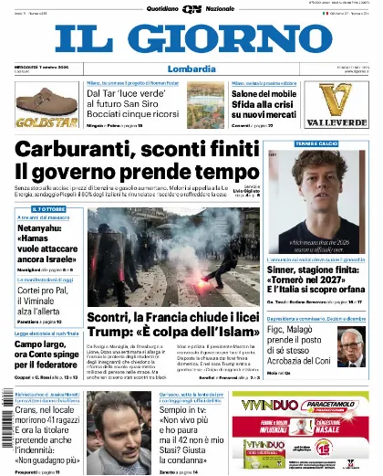 Prima pagina Il Giorno