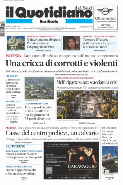 Prima pagina Il Quotidiano del Sud | Basilicata