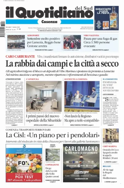 Prima pagina Il Quotidiano del Sud | Cosenza