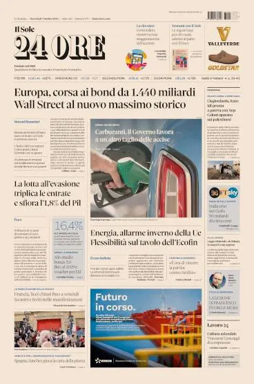 Prima pagina Il Sole 24 Ore