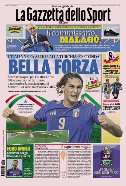 Prima pagina La Gazzetta dello Sport