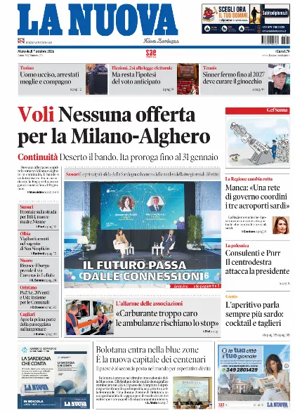 Prima pagina La Nuova Sardegna