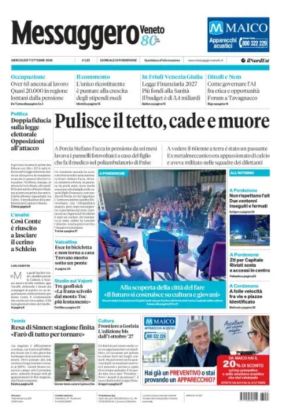 Prima pagina Messaggero Veneto | Pordenone