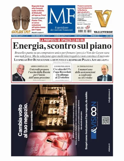 Prima pagina MF Milano Finanza