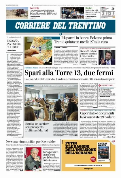 Prima pagina Corriere del Trentino