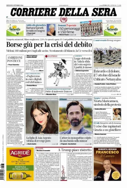 Prima pagina Corriere della Sera