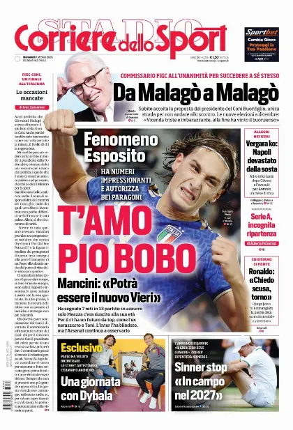 Prima pagina Corriere dello Sport - Stadio