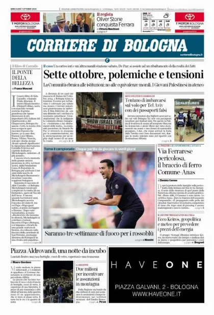 Prima pagina Corriere di Bologna