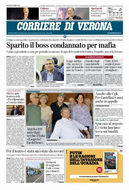 Prima pagina Corriere di Verona