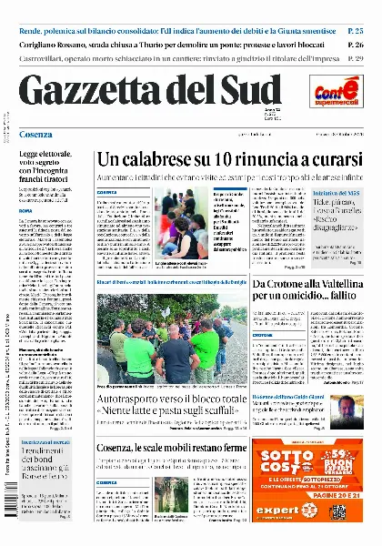 Prima pagina Gazzetta del Sud | Cosenza