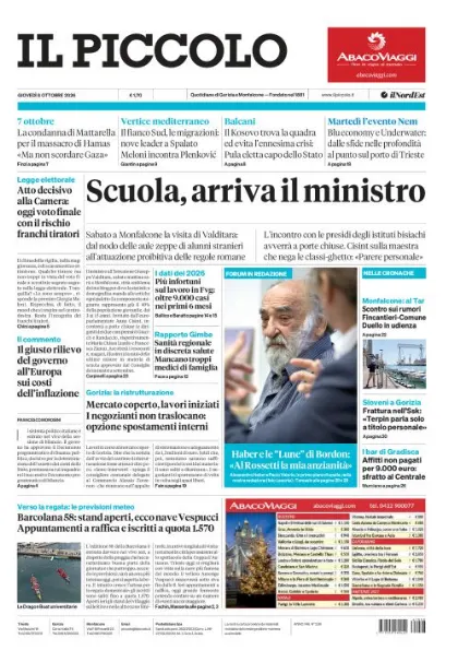 Prima pagina Il Piccolo | Gorizia e Monfalcone