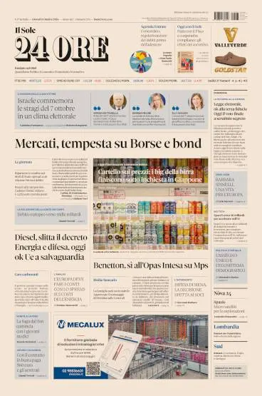 Prima pagina Il Sole 24 Ore