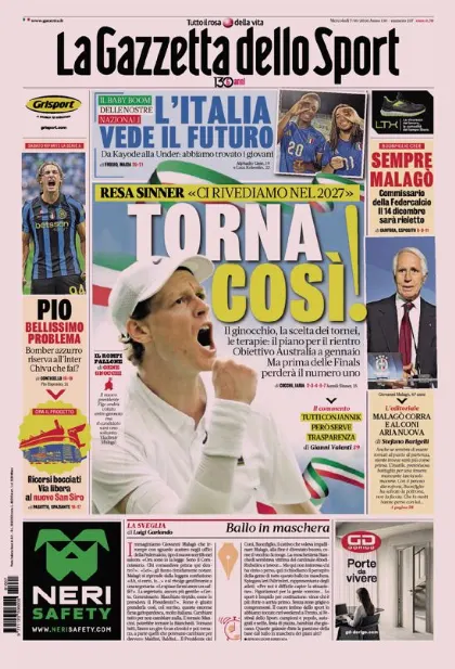 Prima pagina La Gazzetta dello Sport
