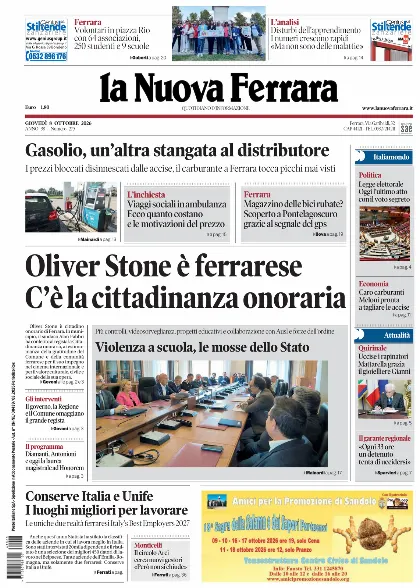 Prima pagina La Nuova Ferrara